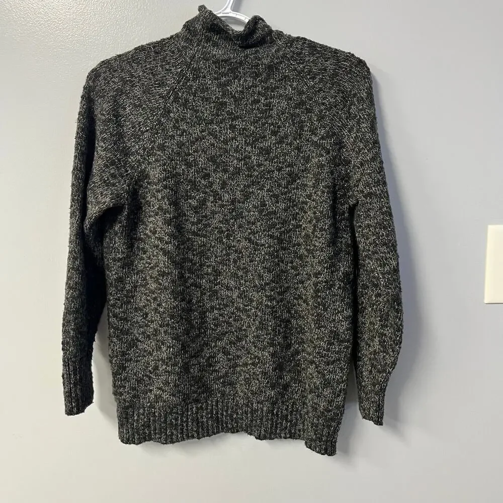 l.l. bean funnel neck marled grey black sweater size‎ medium knit winter cozy